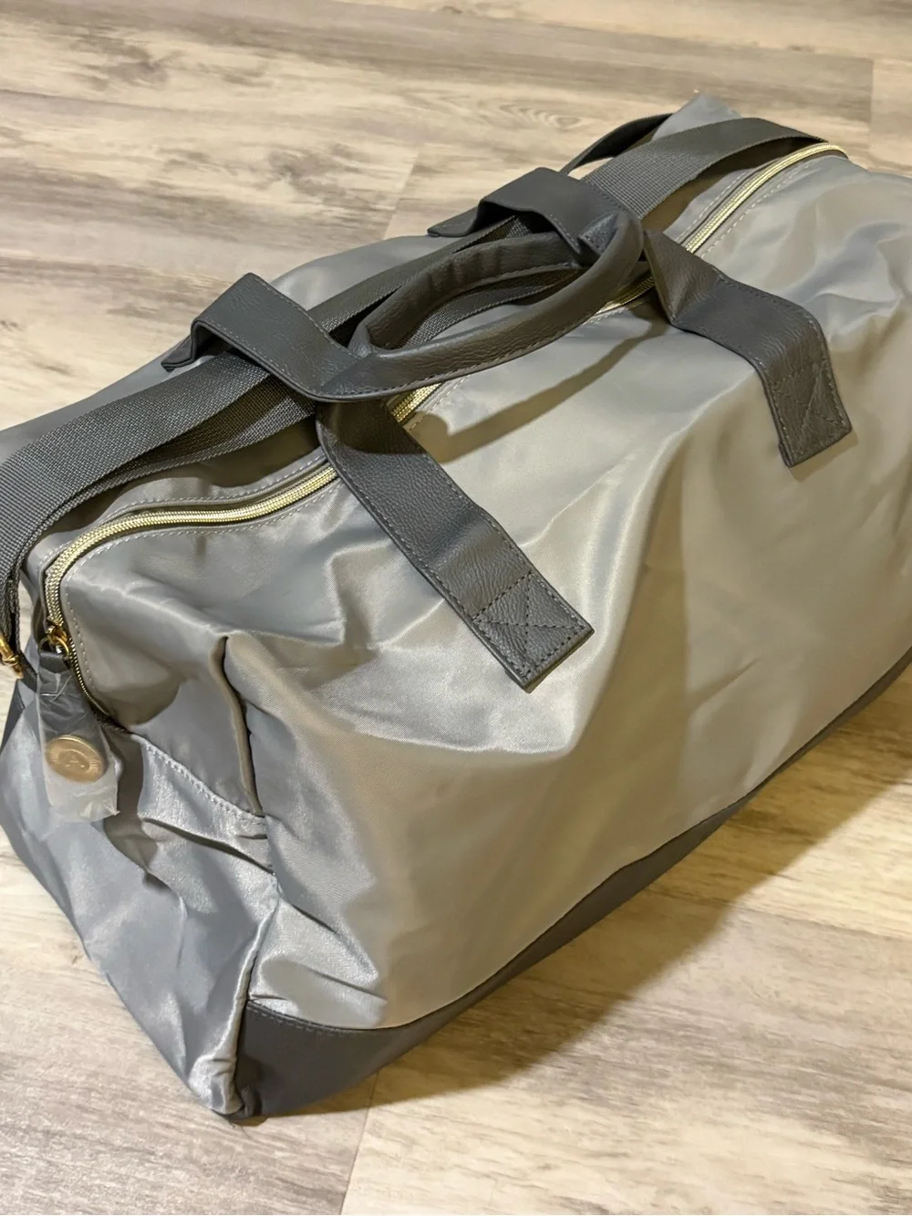 Azzaro Weekend Gray Nylon Duffle Bag Black Handles Unisex